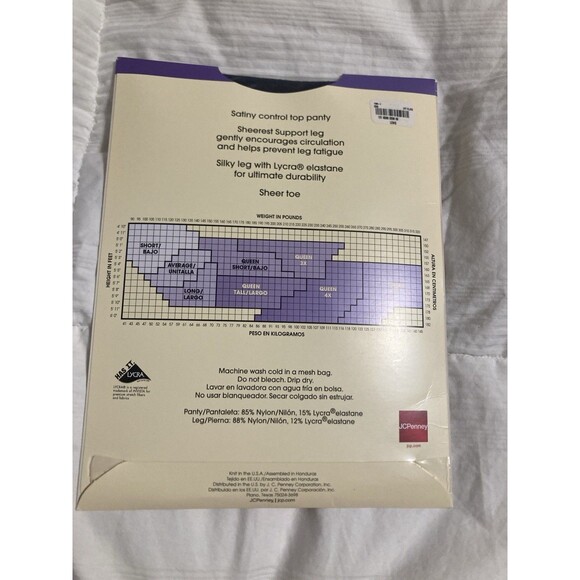 JC Penney SHEEREST SUPPORT Pantyhose Long Off Black Control Top Sheer Toe - Picture 2 of 2